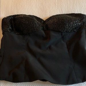 Black beaded and silk Armani strapless top